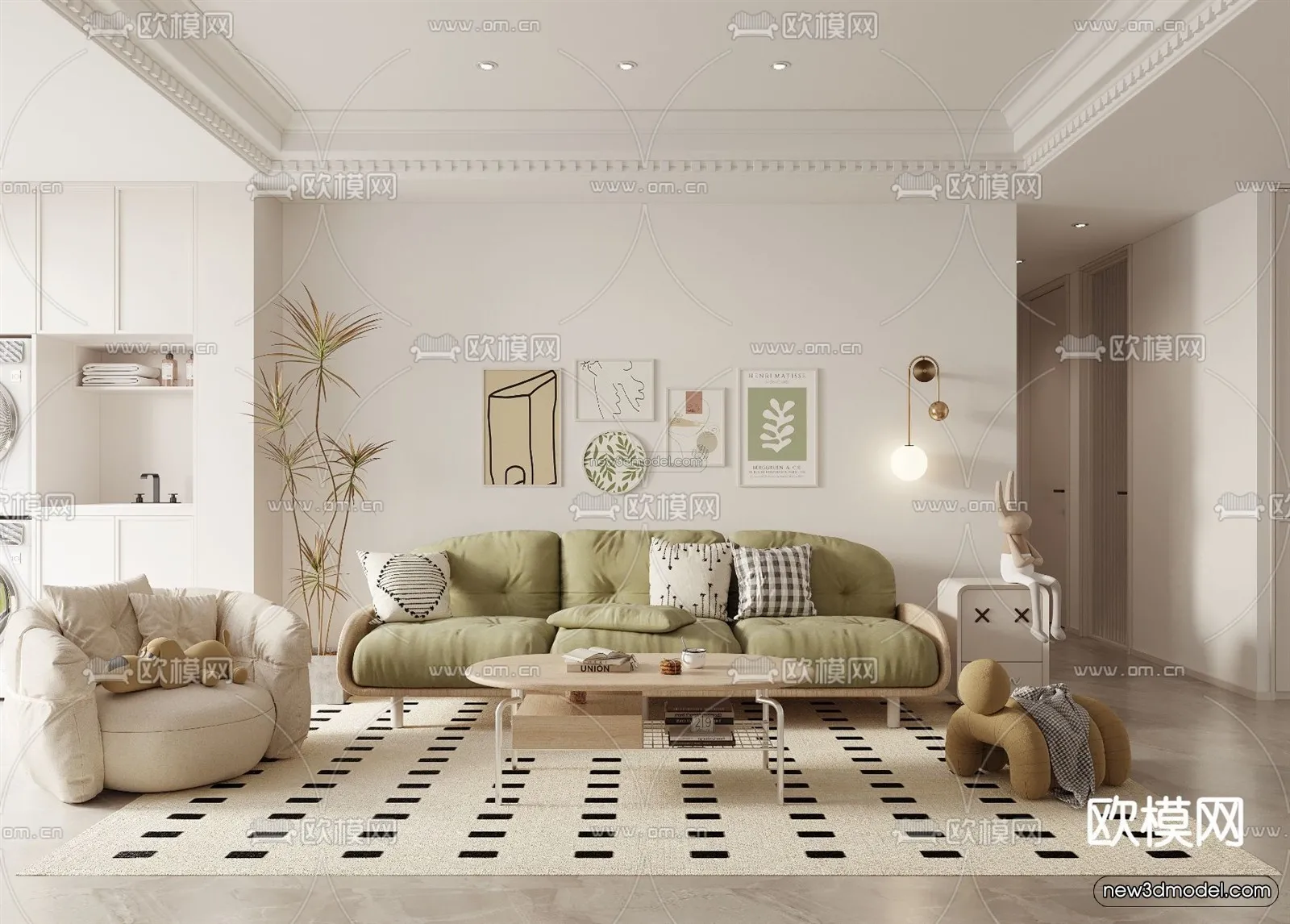 Nordic Style Interior 3D Blocks – Living Room 3D Model – 013 – VRAY