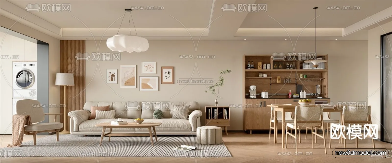 Nordic Style Interior 3D Blocks – Living Room 3D Model – 101 – VRAY