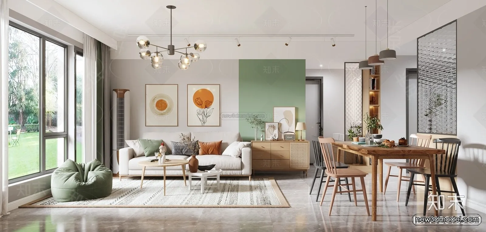 Nordic Style Interior 3D Blocks – Living Room 3D Model – 117 – VRAY