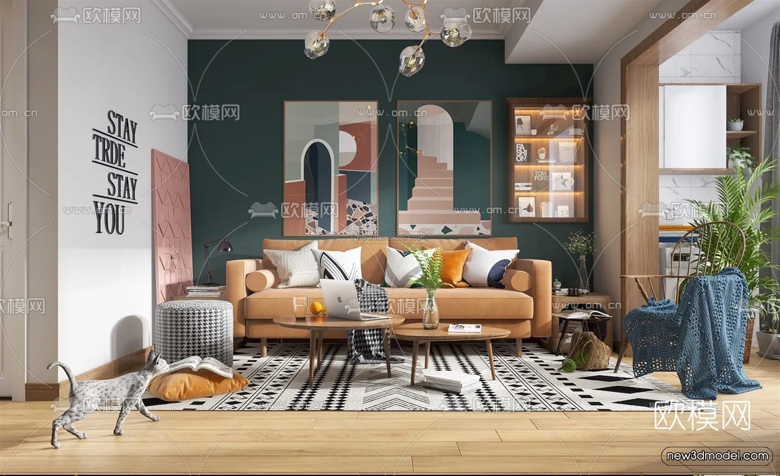 Nordic Style Interior 3D Blocks – Living Room 3D Model – 151 – VRAY