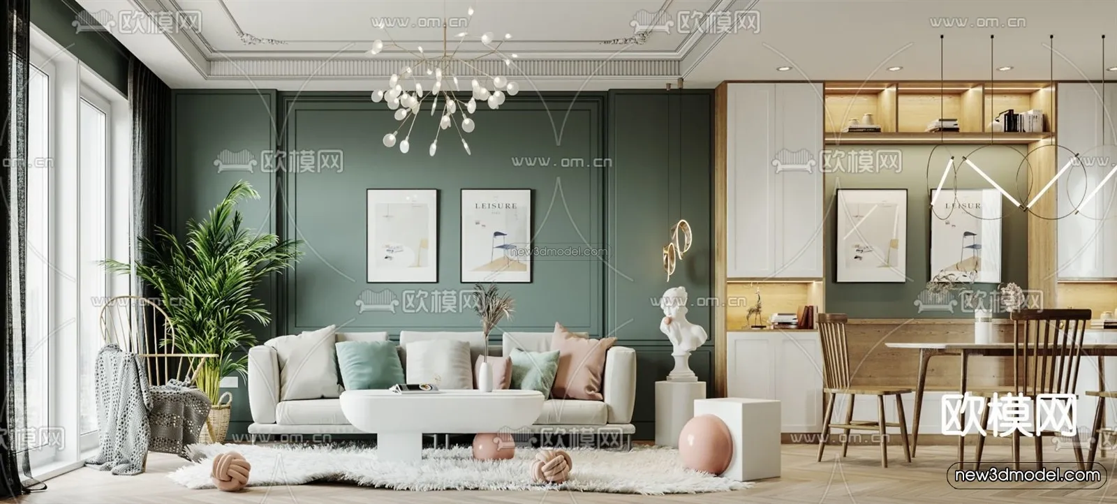 Nordic Style Interior 3D Blocks – Living Room 3D Model – 173 – VRAY