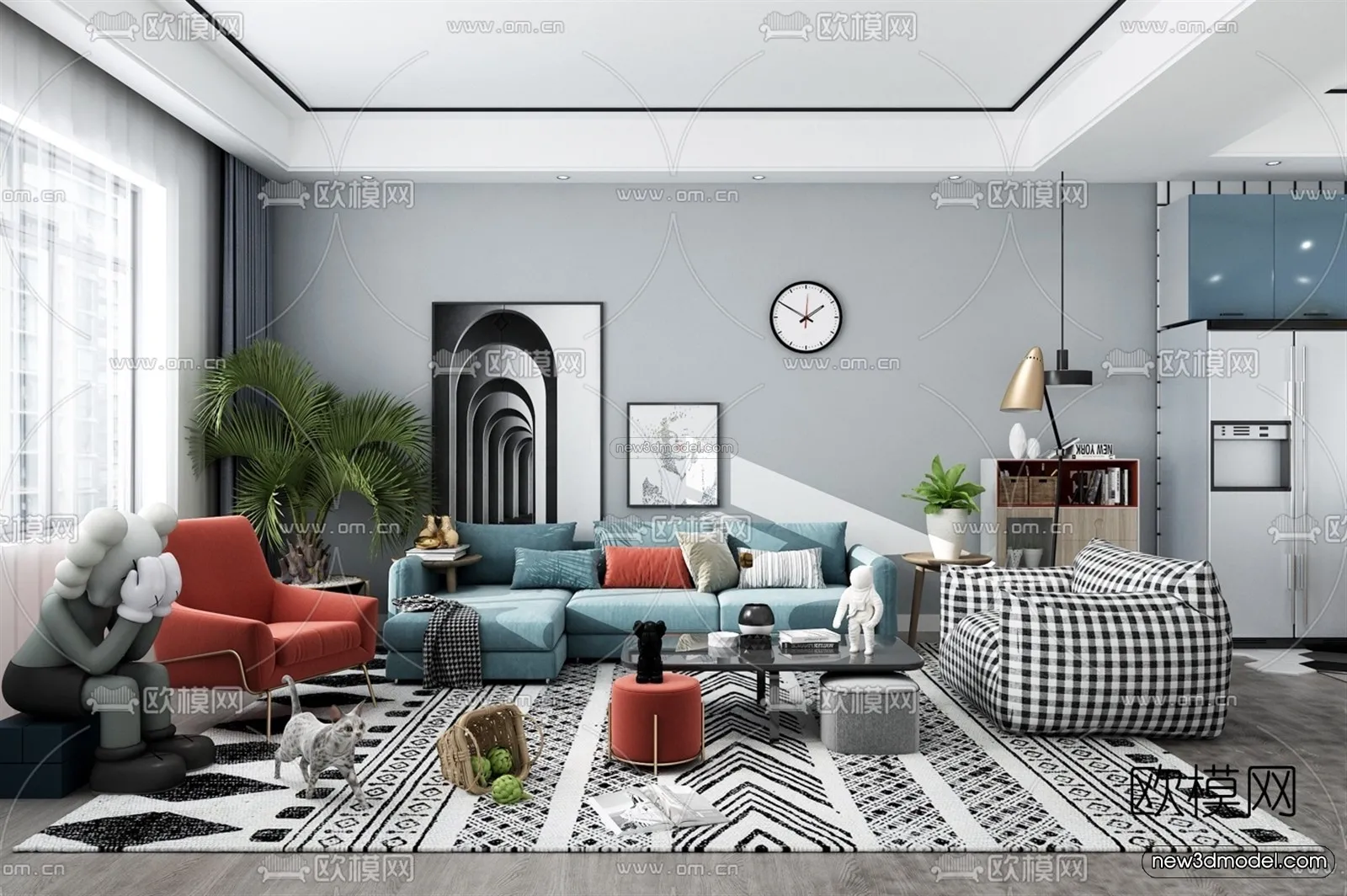 Nordic Style Interior 3D Blocks – Living Room 3D Model – 184 – VRAY