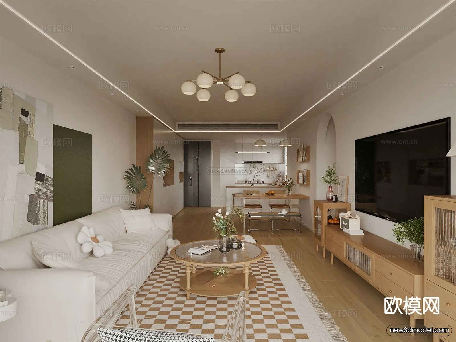 Nordic Style Interior 3D Blocks – Living Room 3D Model – 189 – VRAY