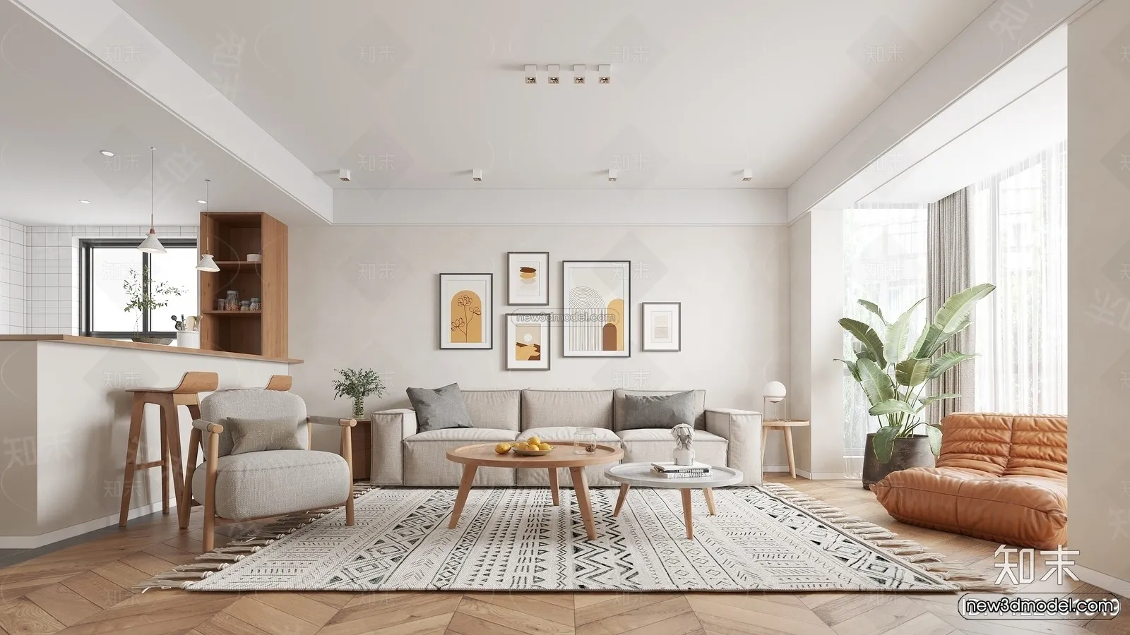 Nordic Style Interior 3D Blocks – Living Room 3D Model – 190 – CORONA