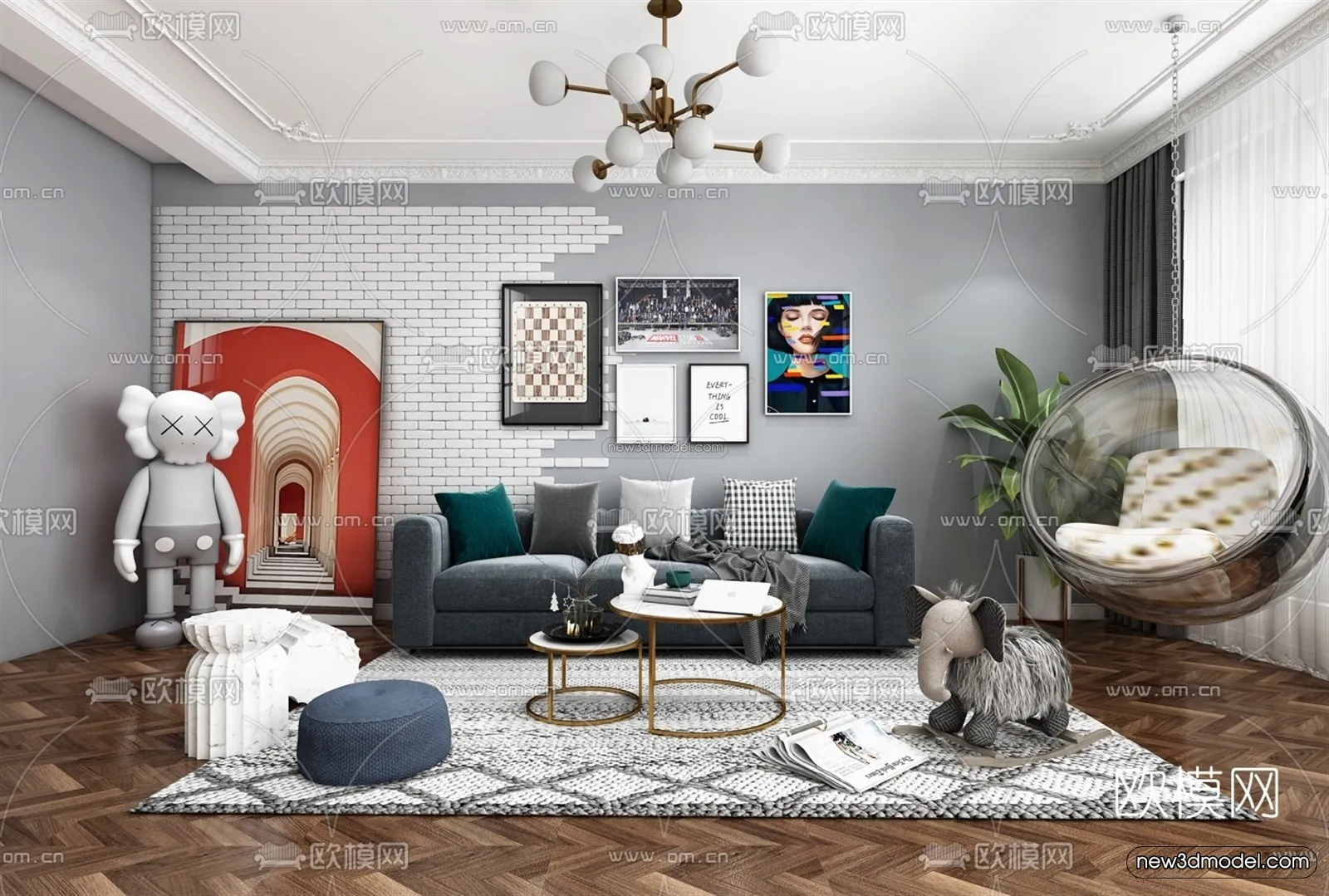 Nordic Style Interior 3D Blocks – Living Room 3D Model – 209 – VRAY