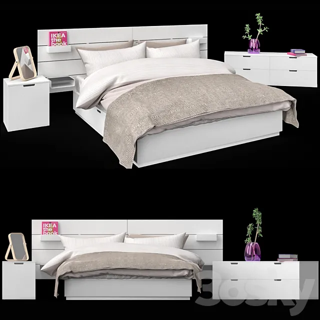 Nordley’s bed from IKEA with headboard. chest of drawers and cabinet. 3DSMax File