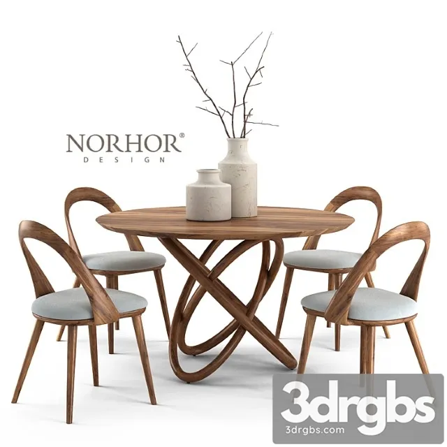 Norhor bergen round table and walnut chair 2 3dsmax Download