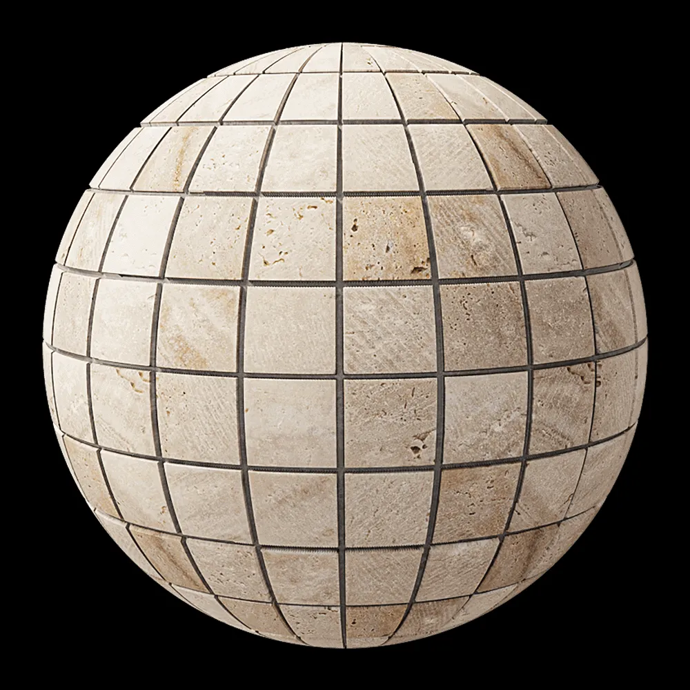 Nur Mosaic – Polished travertine mosaic bricks 3ds Max