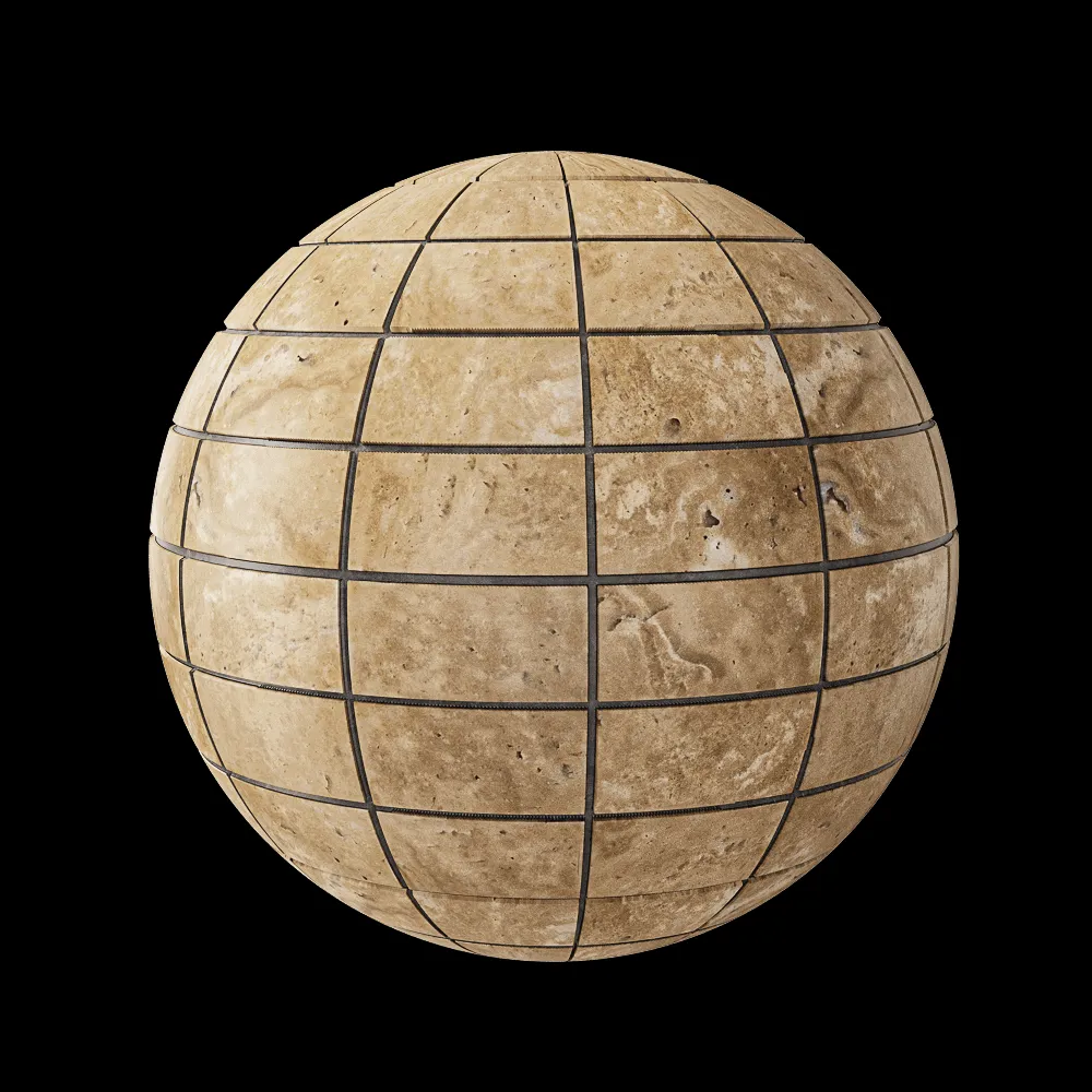 Nur Mosaic – Polished travertine mosaic tile special cut 3ds Max