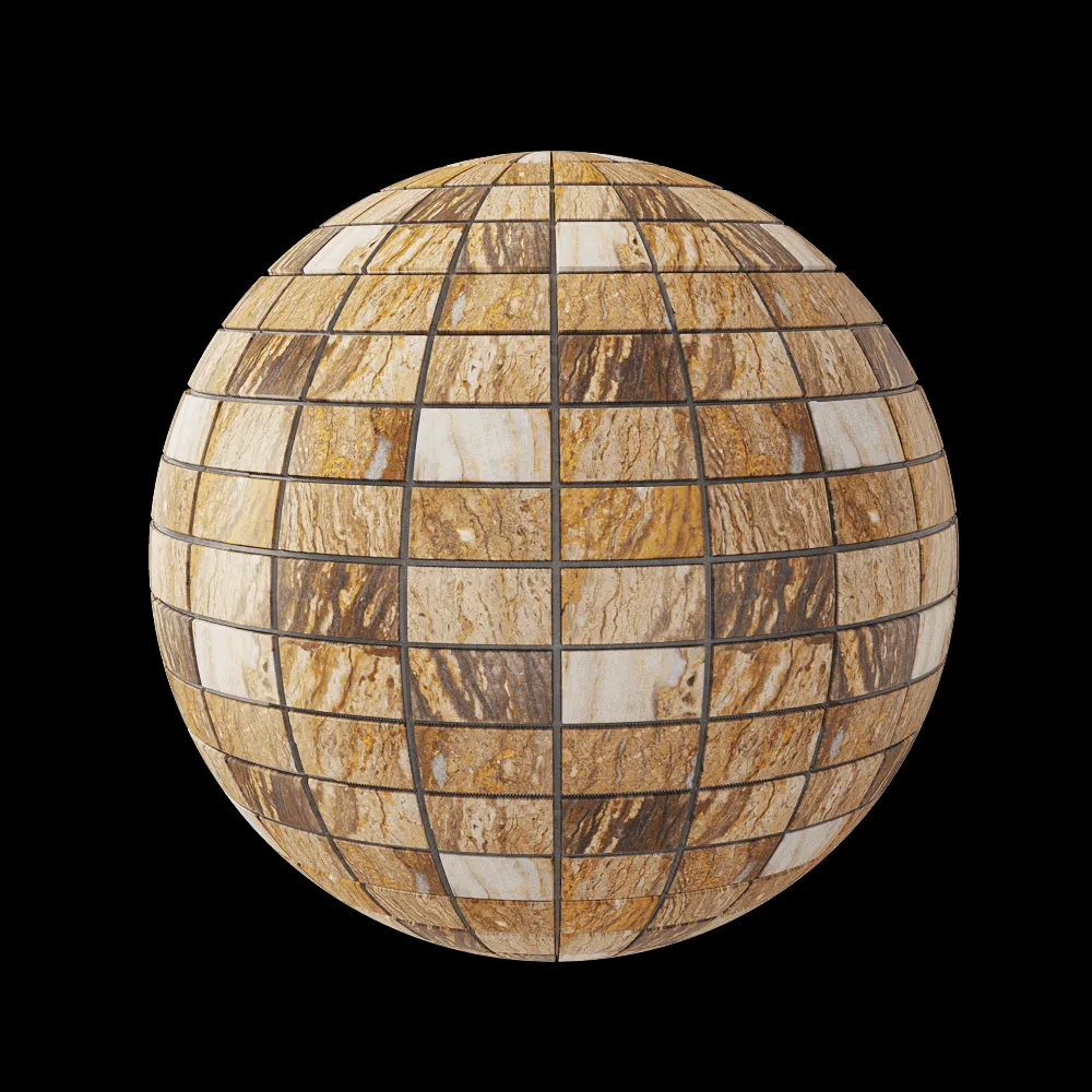 Nur Mosaic – Polished travertine zebra mosaic tile 3ds Max