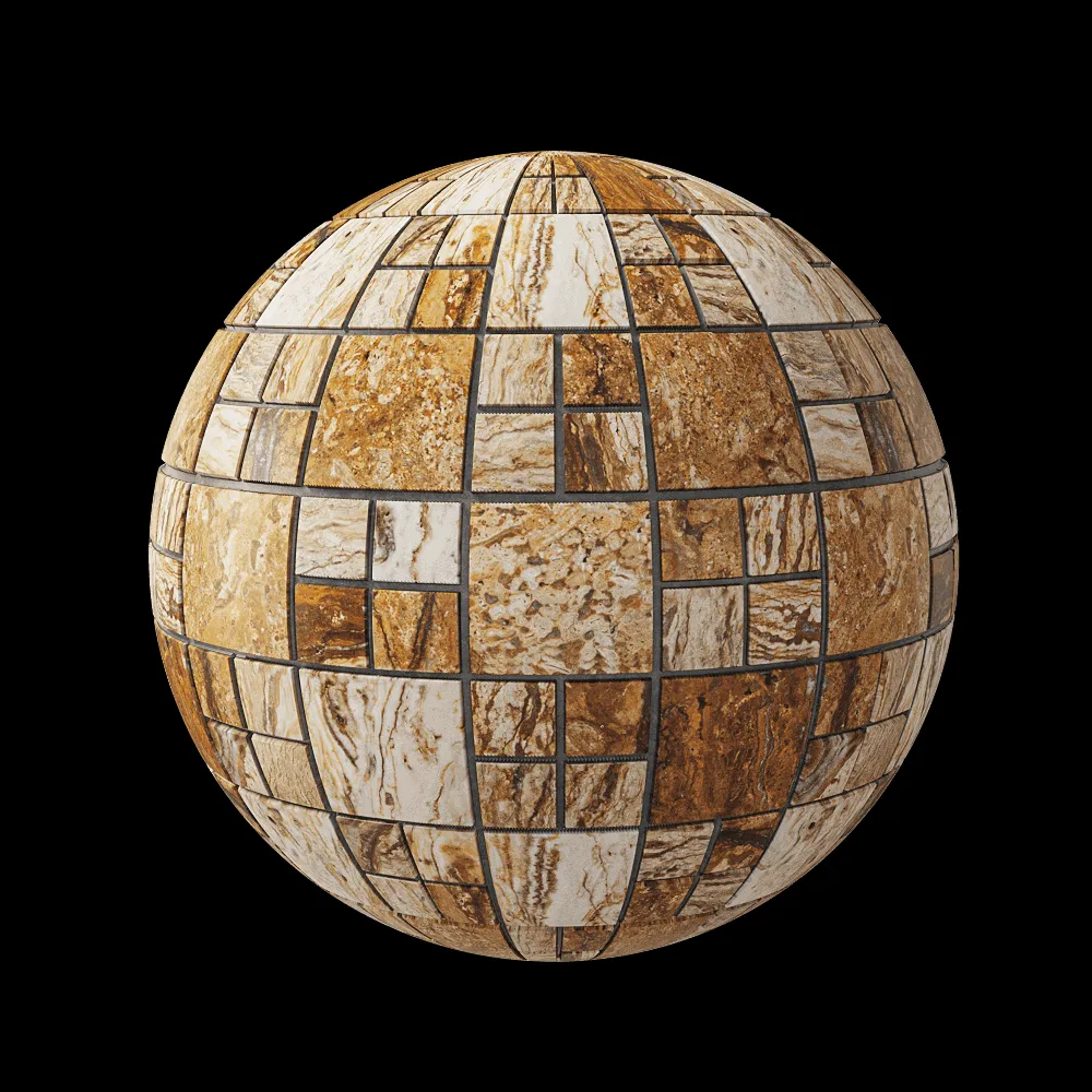 Nur Mosaic – Travertine zebra chess pattern mosaic tile 3ds Max