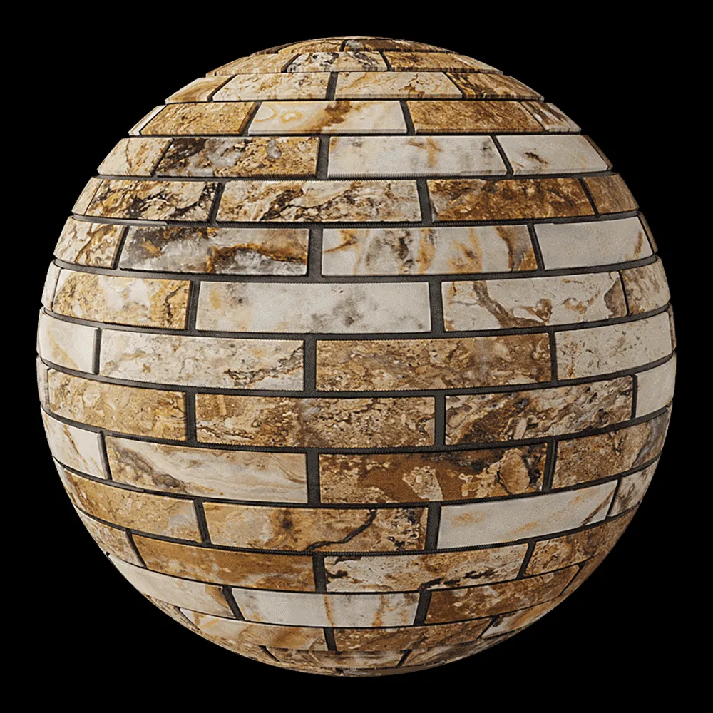 Nur Mosaic – Zebra travertine mosaic bricks 3ds Max