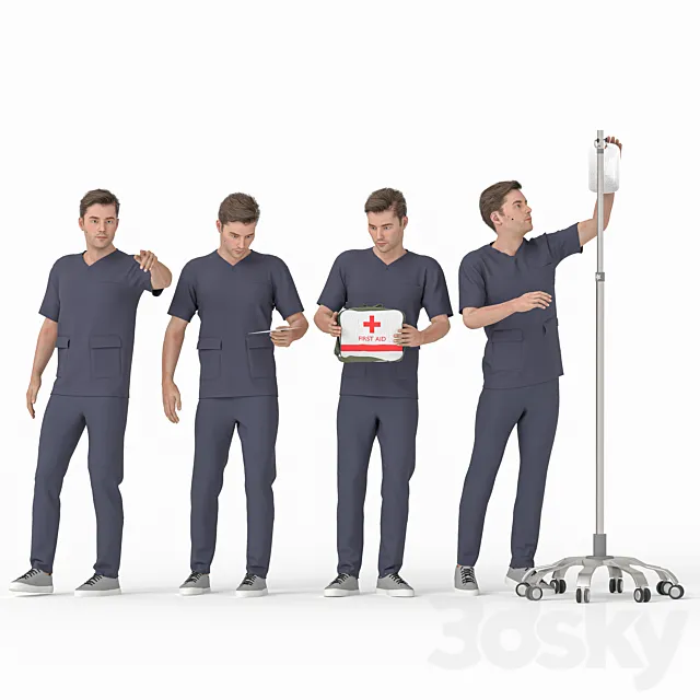 Nurse Man in 04 poses 3ds Max