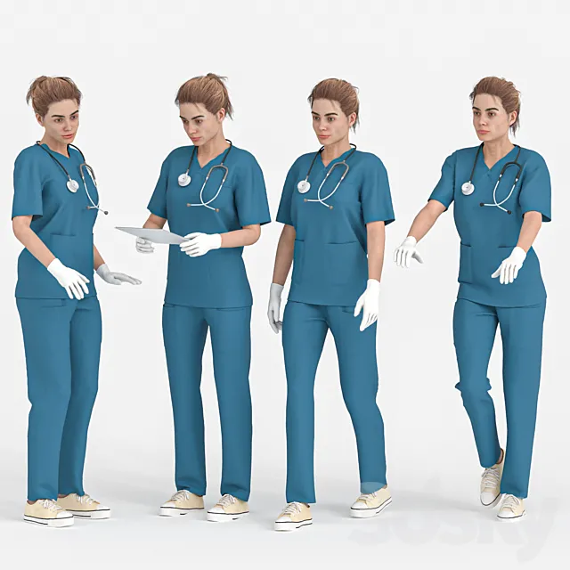 Nurse Woman in 04 Poses 3ds Max