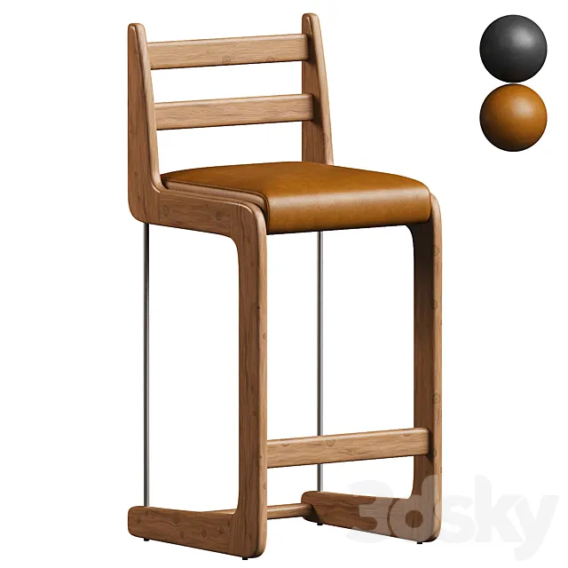 Oak and Leather Cruz Barstool 3dsMax Model