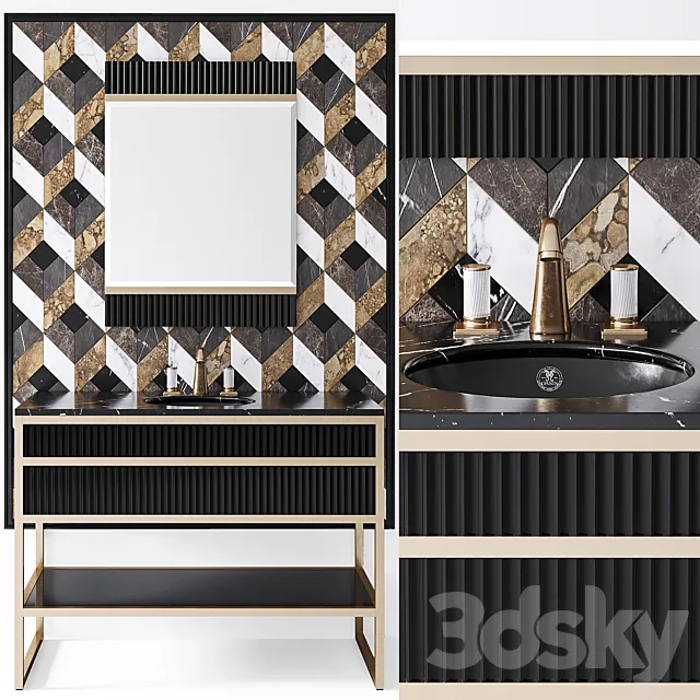 Oasis Academy noir marquinia brass console 3ds Max