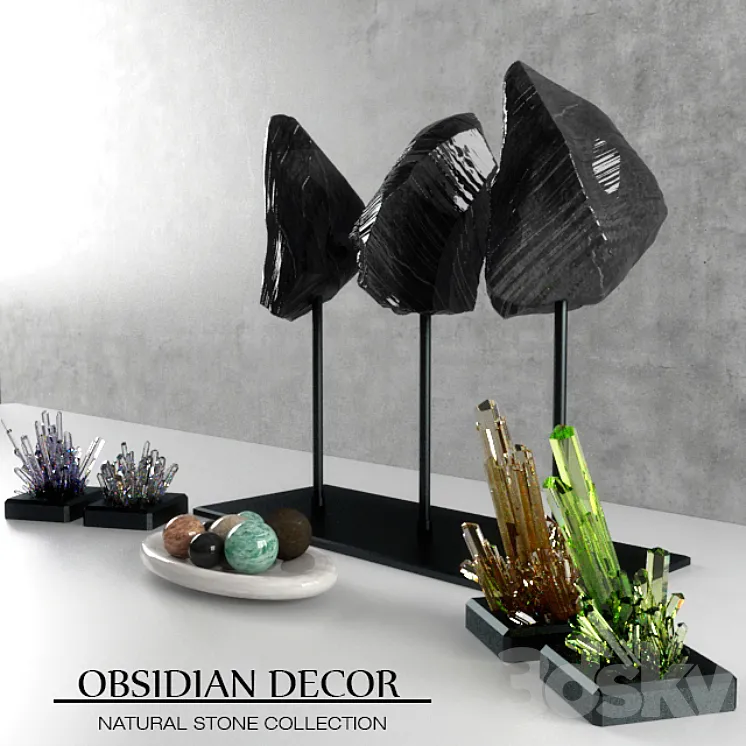 Obsidian Decorative Natural Marble and Crystal Tableware Set 3DS Max