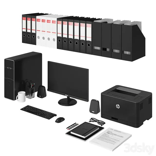 Office black pc set 3dsMax Model
