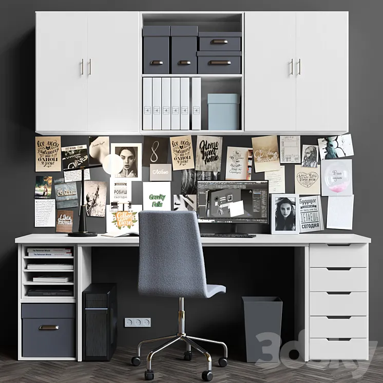 Office furniture design with computer and stationery 3DS Max
