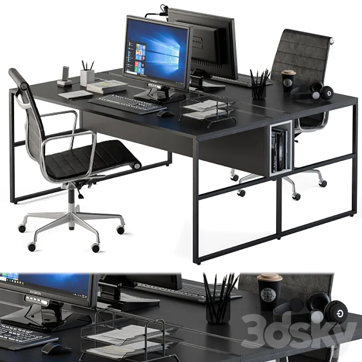 Office Furniture Employee Set Black 3DS Max