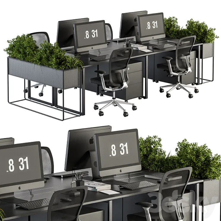 Office Furniture – employee Set – Plants Box Divider 34 3DS Max