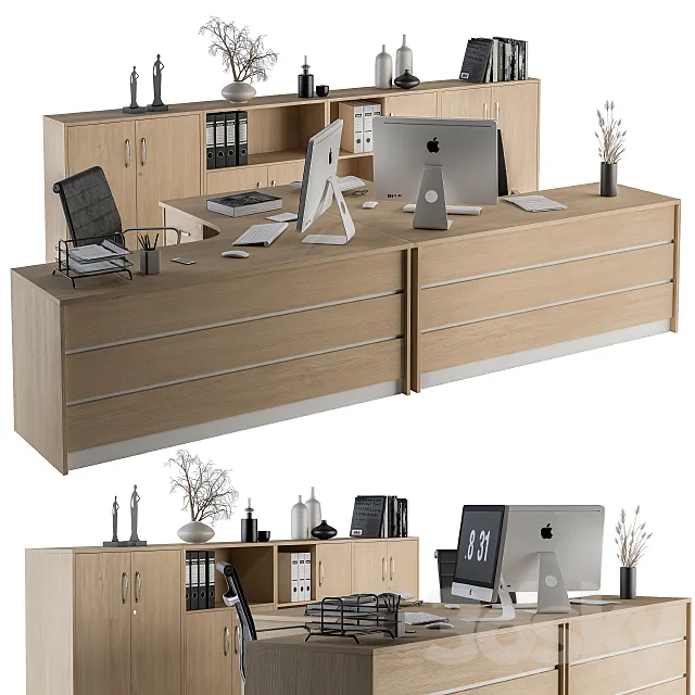 Office Furniture Employee Set Wooden 3DSMax File