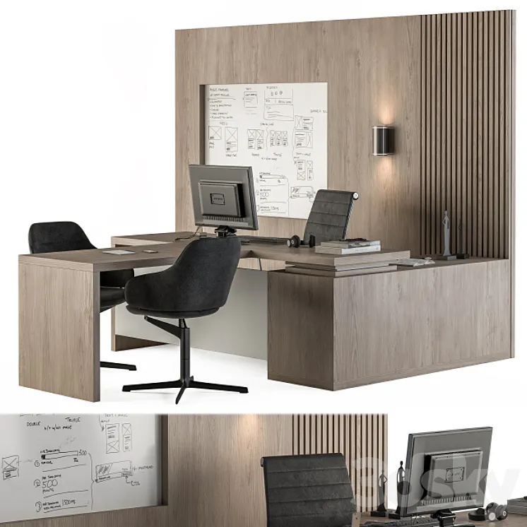 Office Furniture – Manager Set Table with Whiteboard 38 3DS Max