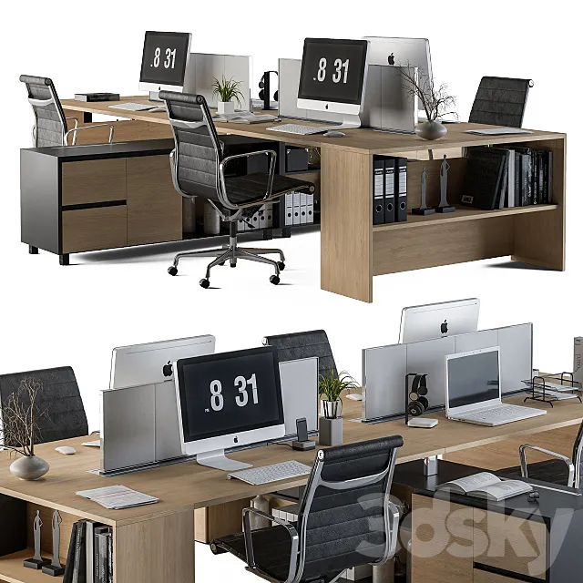 Office Furniture Manager Set Wooden 3DSMax File