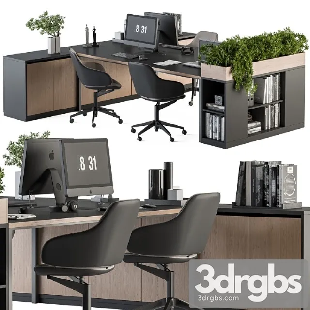Office Furniture With Plant Box Employee Set 48 3dsmax Download