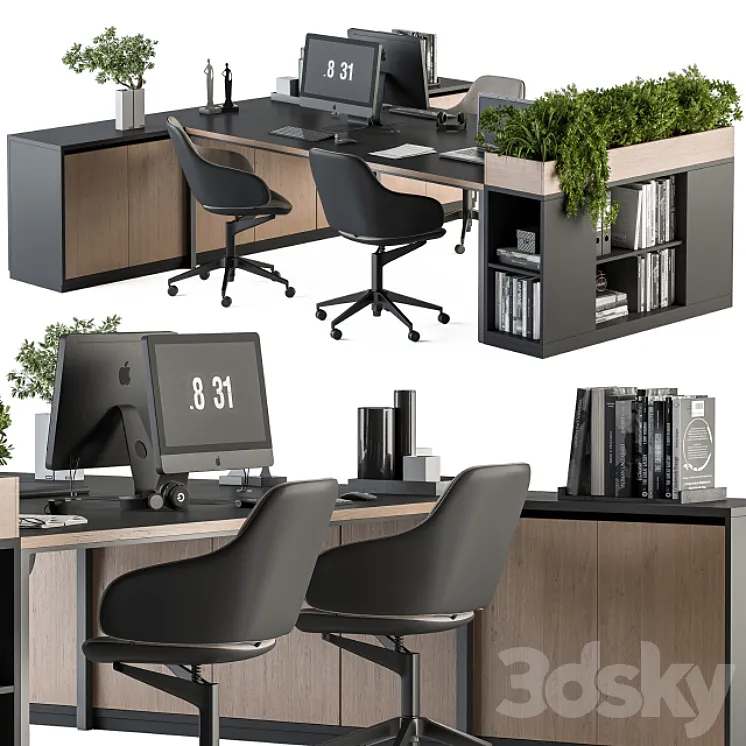 Office Furniture with Plant Box – employee Set 48 3DS Max