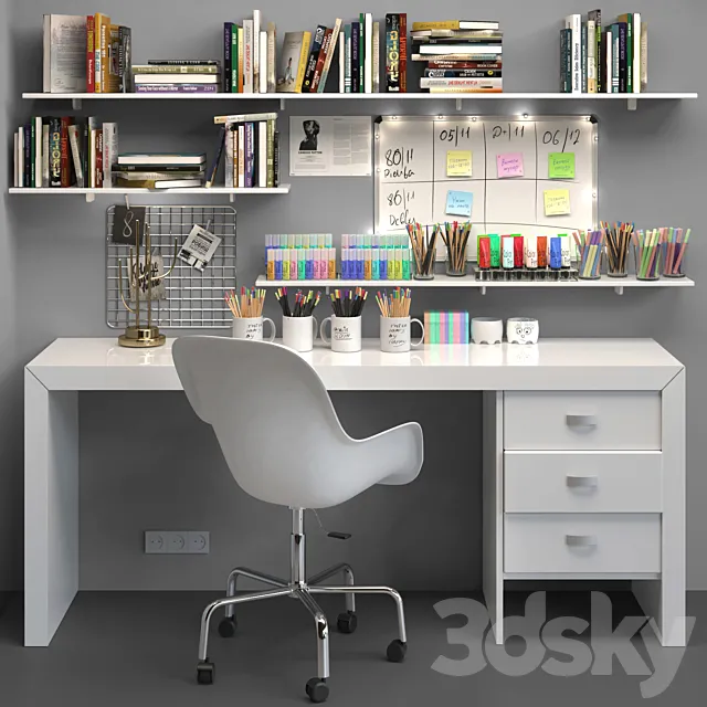 Office furniture with stationery 3 3ds Max