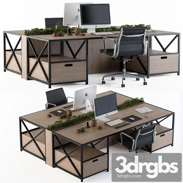 Office furniture wood and black set 2 3dsmax Download