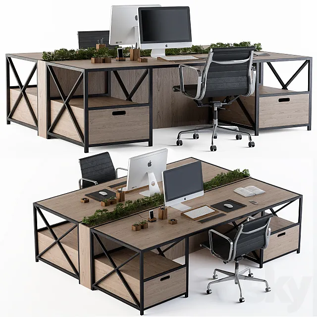 Office Furniture Wood and black set 3DS Max Model