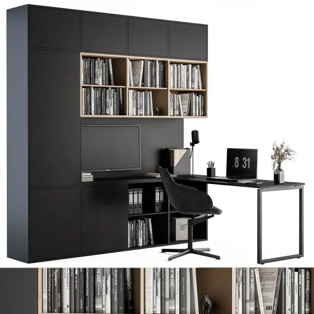 Office Set L Desk With Bookcase 3dsMax Model