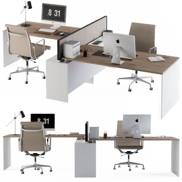 Office Set White and Cream 3dsMax Model