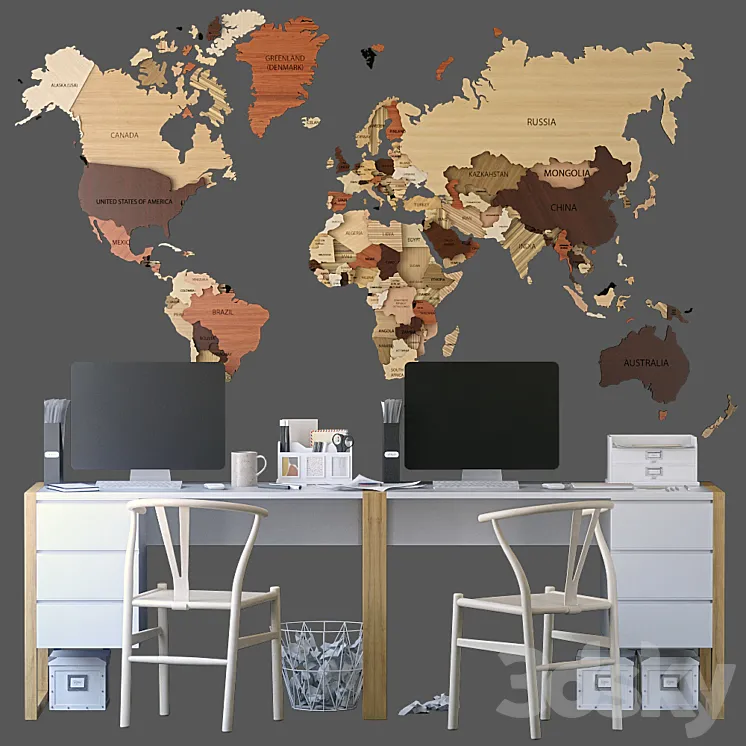Office set with a map 3DS Max