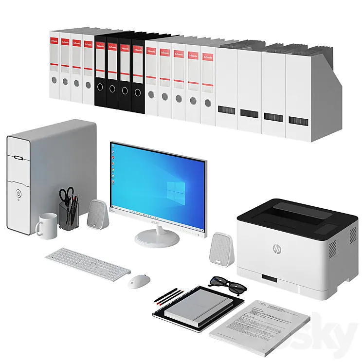 Office white pc set 3DS Max