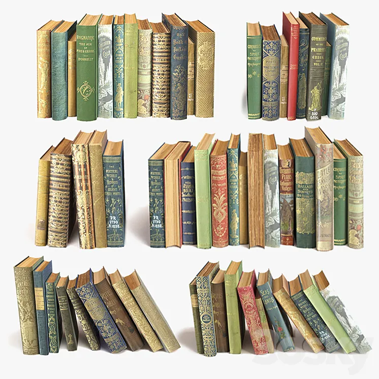 Old books on the shelf set 11 3DS Max