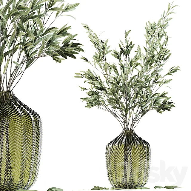 Olive stems in green glass vase 3DSMax File