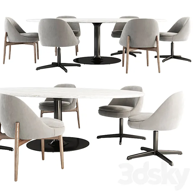 Olivier Dining Table and Sendai Chair 3DS Max Model