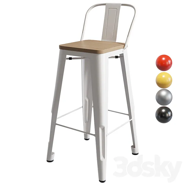 OM Bar stool Tolix with backrest 3DS Max Model
