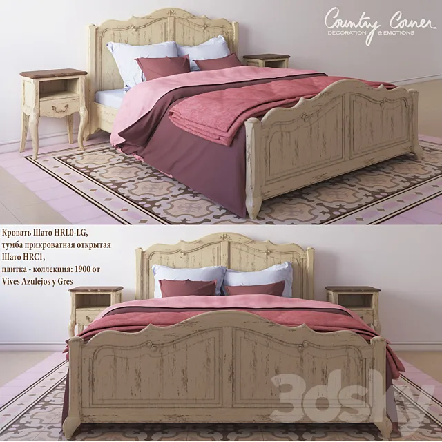 (On perezalivke) Bed Chateau HRL0-LG. nightstand open Chateau HRC1 and tile 1900 from Vives Azulejos y Gres 3DSMax File