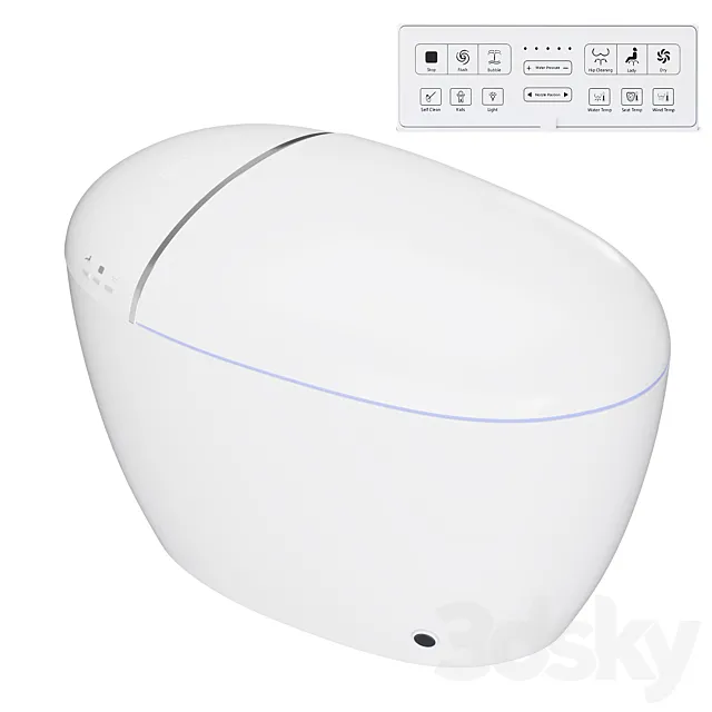 One-Piece Modern White Egg-Shaped Smart Toilet 3ds Max