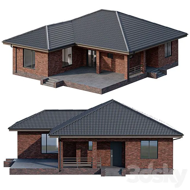 One Story Brick House with a Terrace 3dsMax Model
