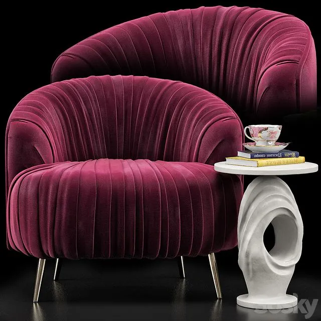 Opal Accent Chair Papier Mache Wave Side Table 3dsMax Model