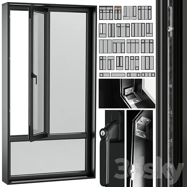 open window & close metal window with metal & leather blinds 3DS Max Model