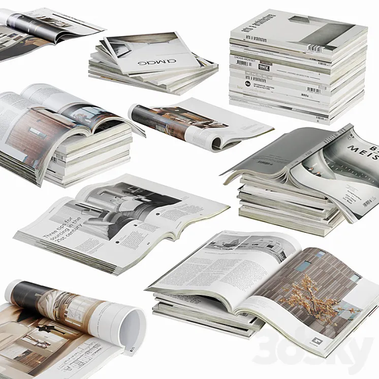 Opened magazines stack set 3DS Max