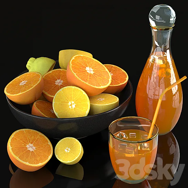 Oranges lemons and orange juice 3dsMax Model