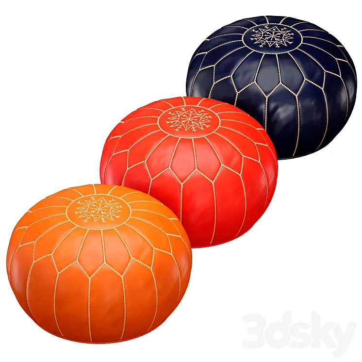 Oriental Moroccan round leather pouffe 3DS Max Model