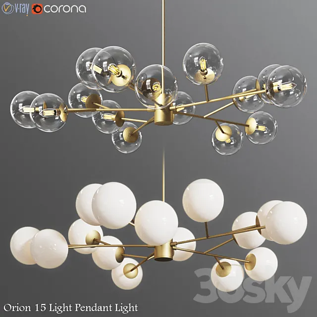 Orion 15 Light Pendant Clear & Opaque Glass 3ds Max
